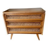 Vintage rattan and wood chest of drawers