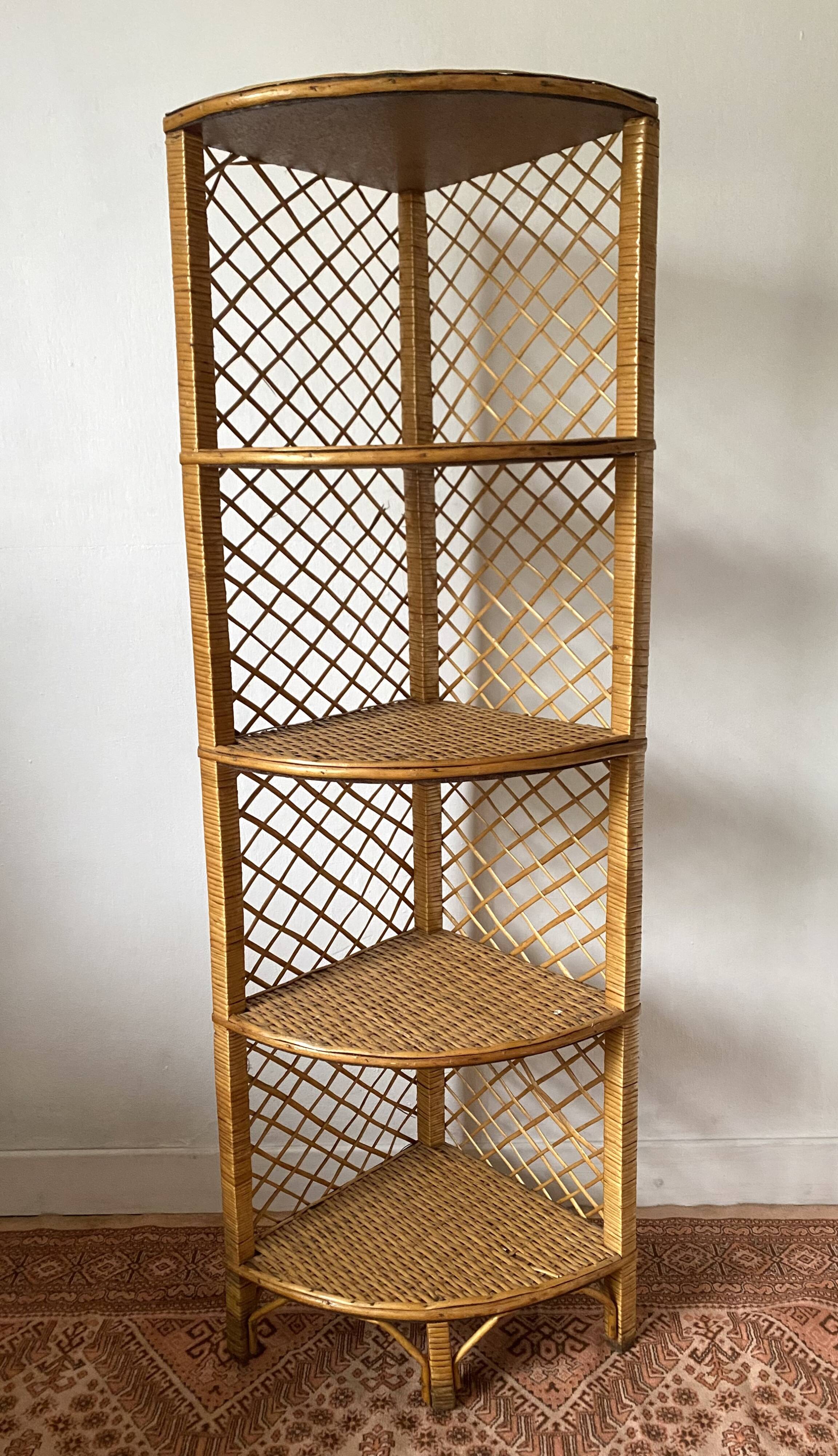 rattan corner shelf from the 60s and 70s
