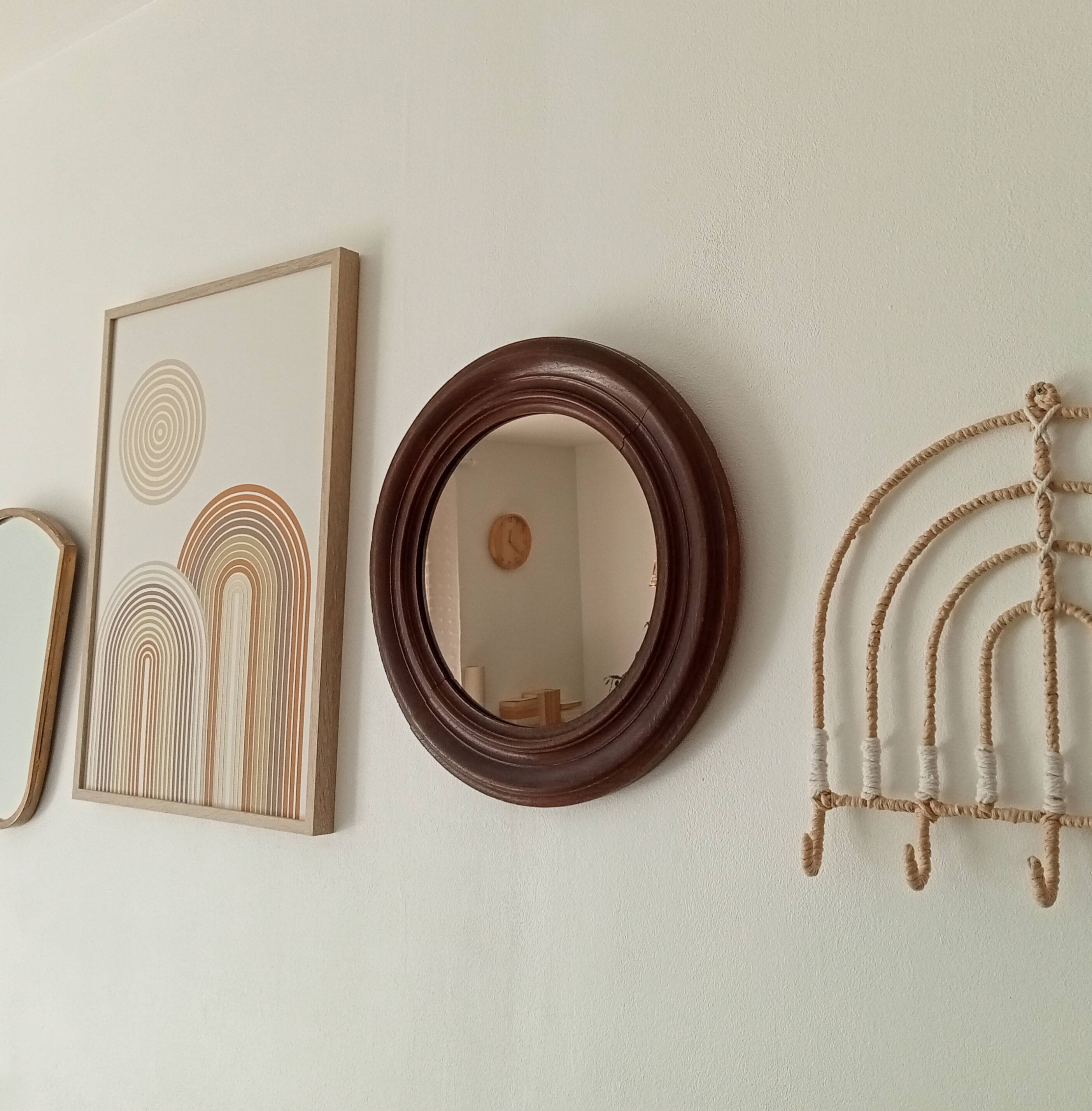 Antique round wooden mirror