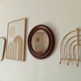 Antique round wooden mirror