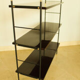 Etager, 1950s Italian bookcase in rosewood, brass and iron