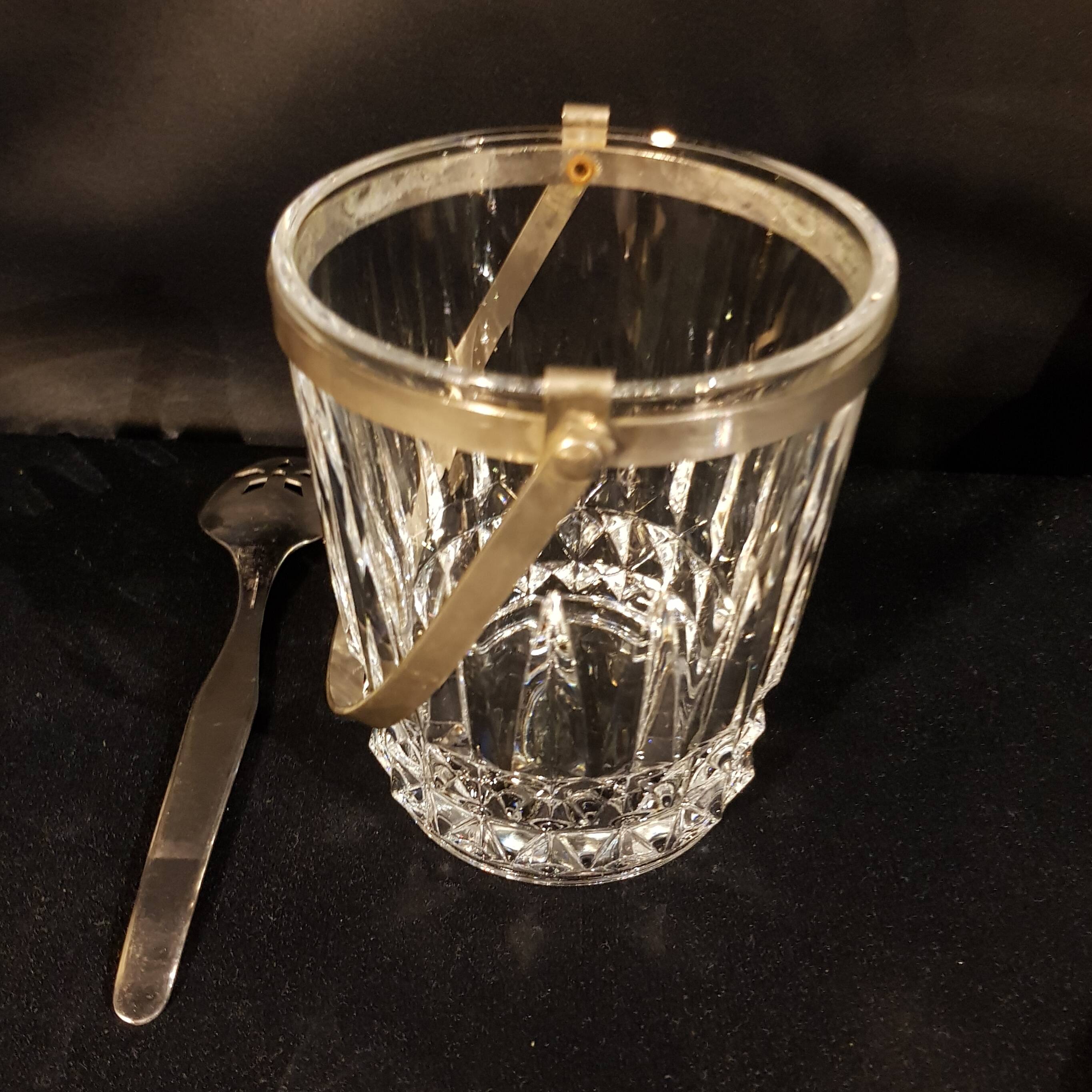 Crystal ice bucket and stainless steel spoon