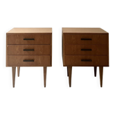 Pair of modernist honey wood bedside tables, 1950 design.