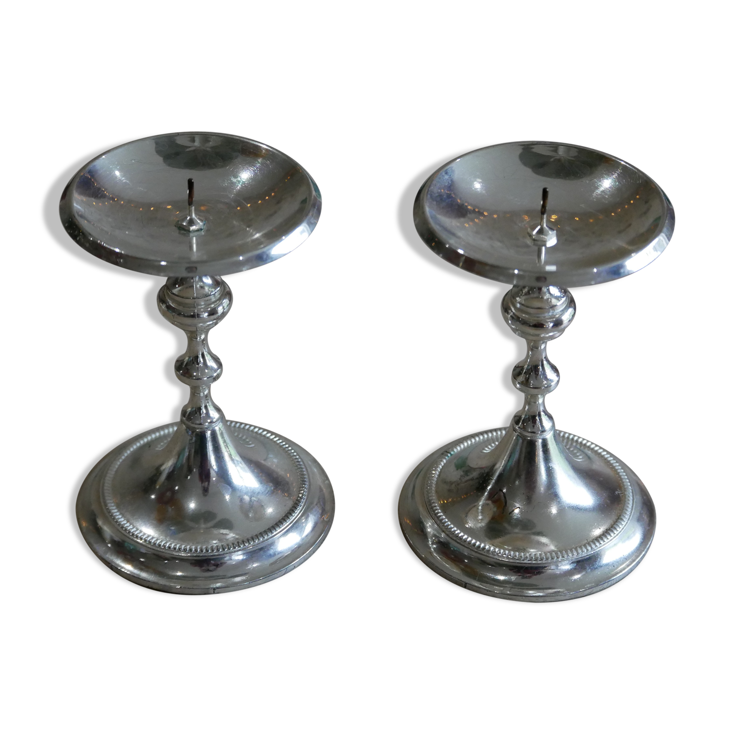 Lot of 2 silver metal candlesticks