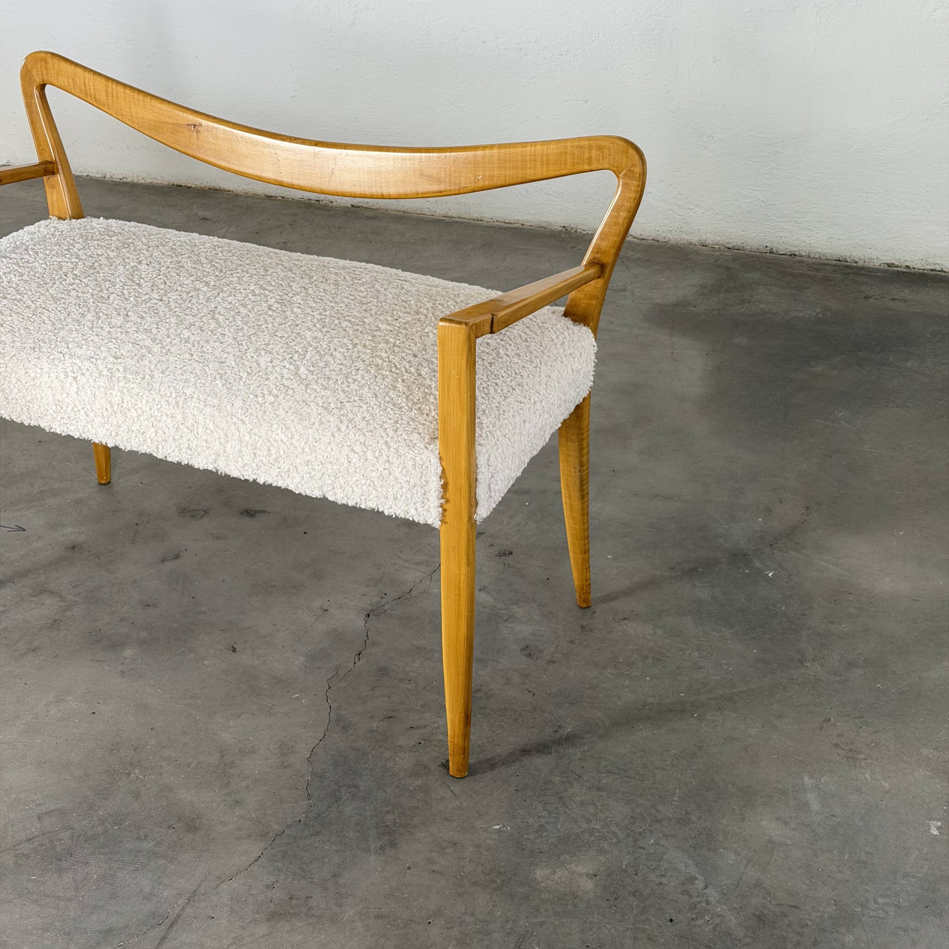 Benches Attributed to Guglielmo Ulrich, Blonde Maple & Bouclé, Italy 1940s