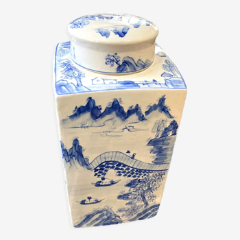 Pot couvert blanc bleu en porcelaine de chine