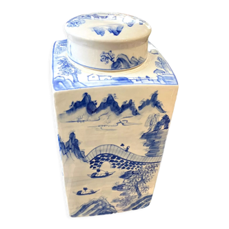 Pot couvert blanc bleu en porcelaine de chine