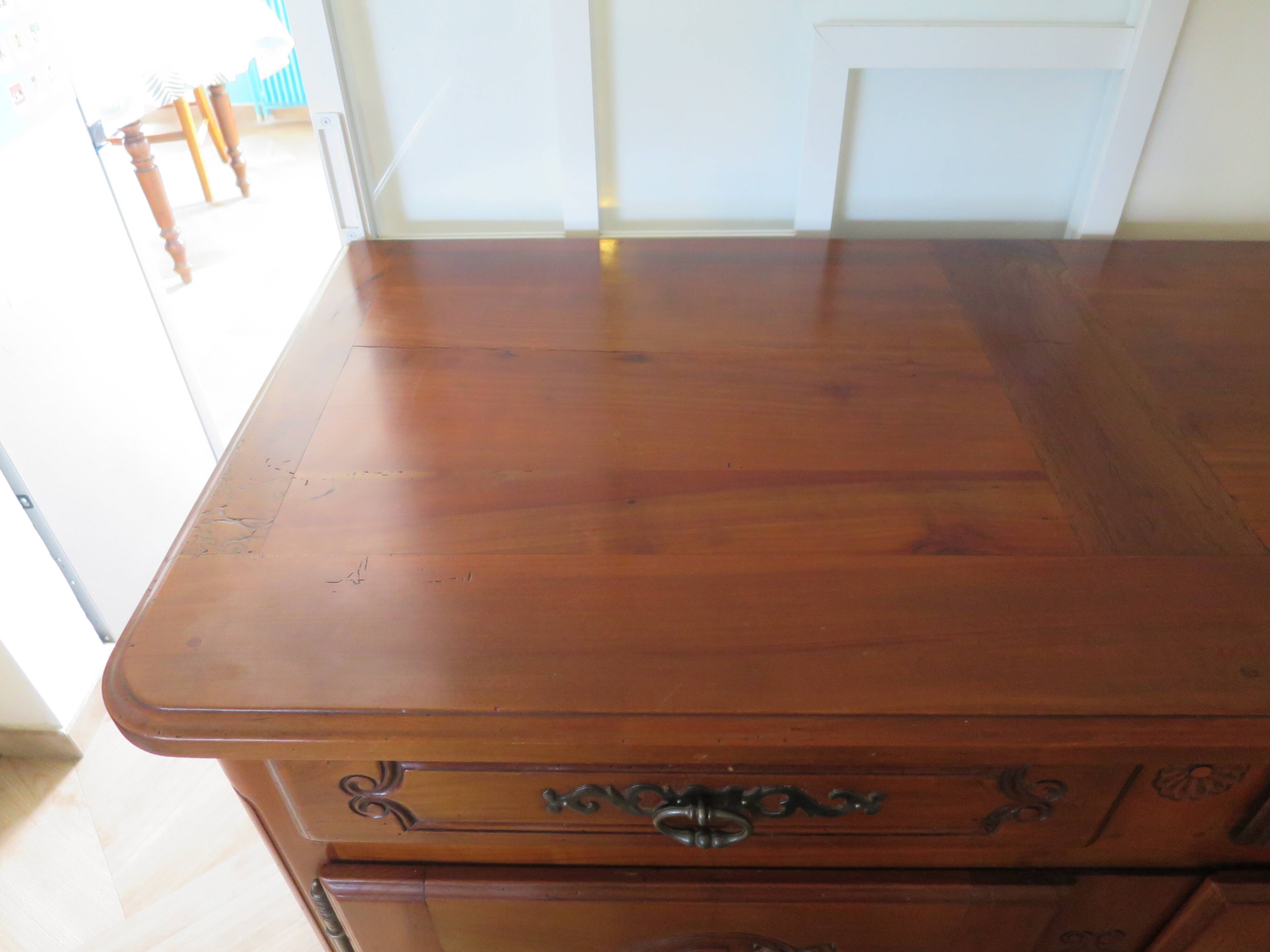 Rustic buffet Louis XV-Regency-jointed-massive wood-snail feet