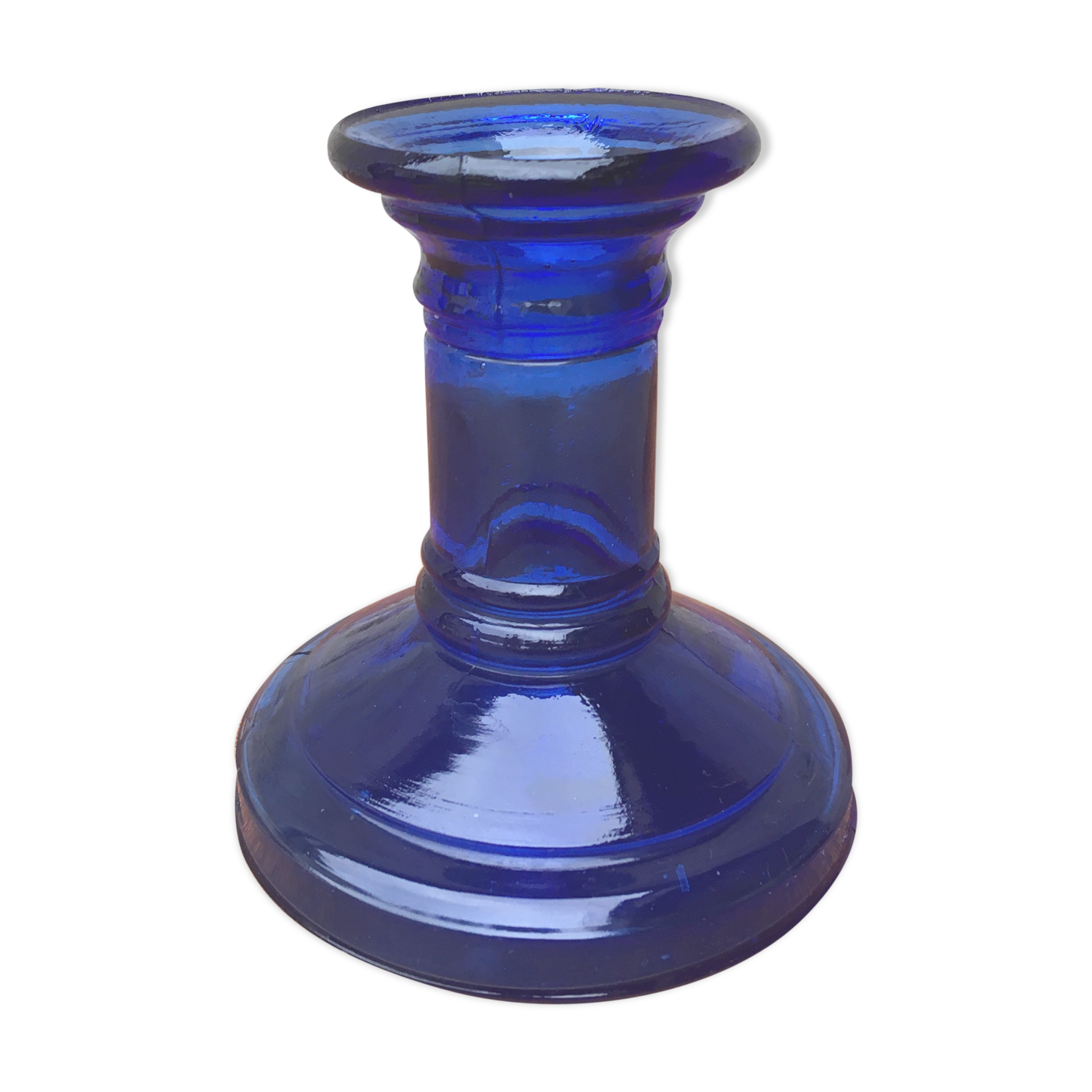 Blue glass candlestick