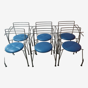 6 chairs design 1985 collection "Lune d'Argent", Pascal Mourgue vintage