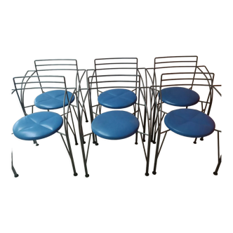 6 chairs design 1985 collection "Lune d'Argent", Pascal Mourgue vintage