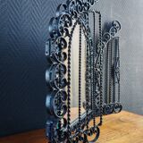 Vintage Black Wrought Iron Triptych Mirror