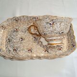 Golden breakfast service tray and cup faience made in italy