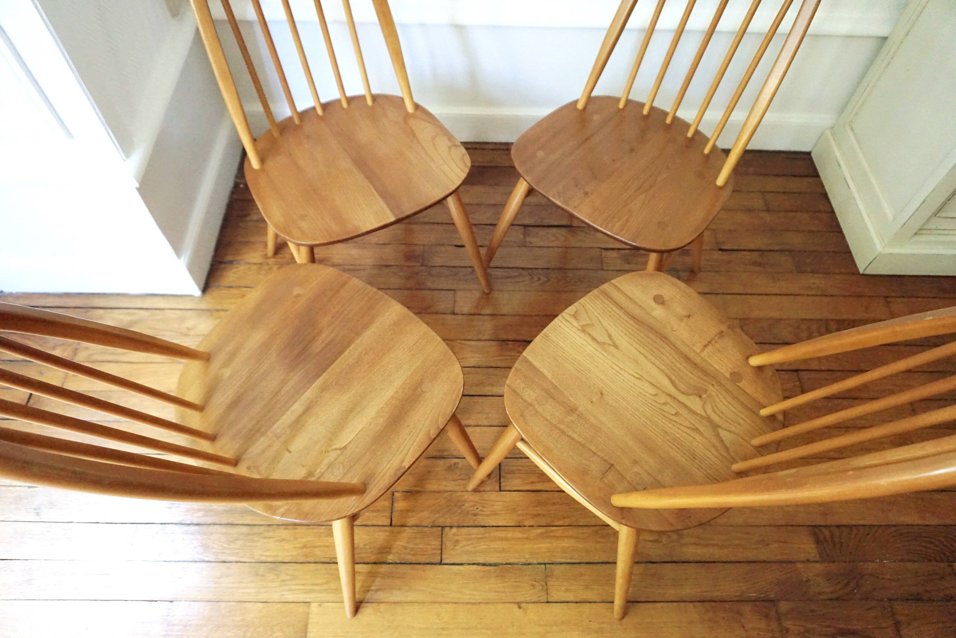 4 Ercol chairs natural wood