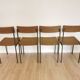 Set of 4 Vintage Industrial School Chairs: Brown Fabric, Black Metal Base