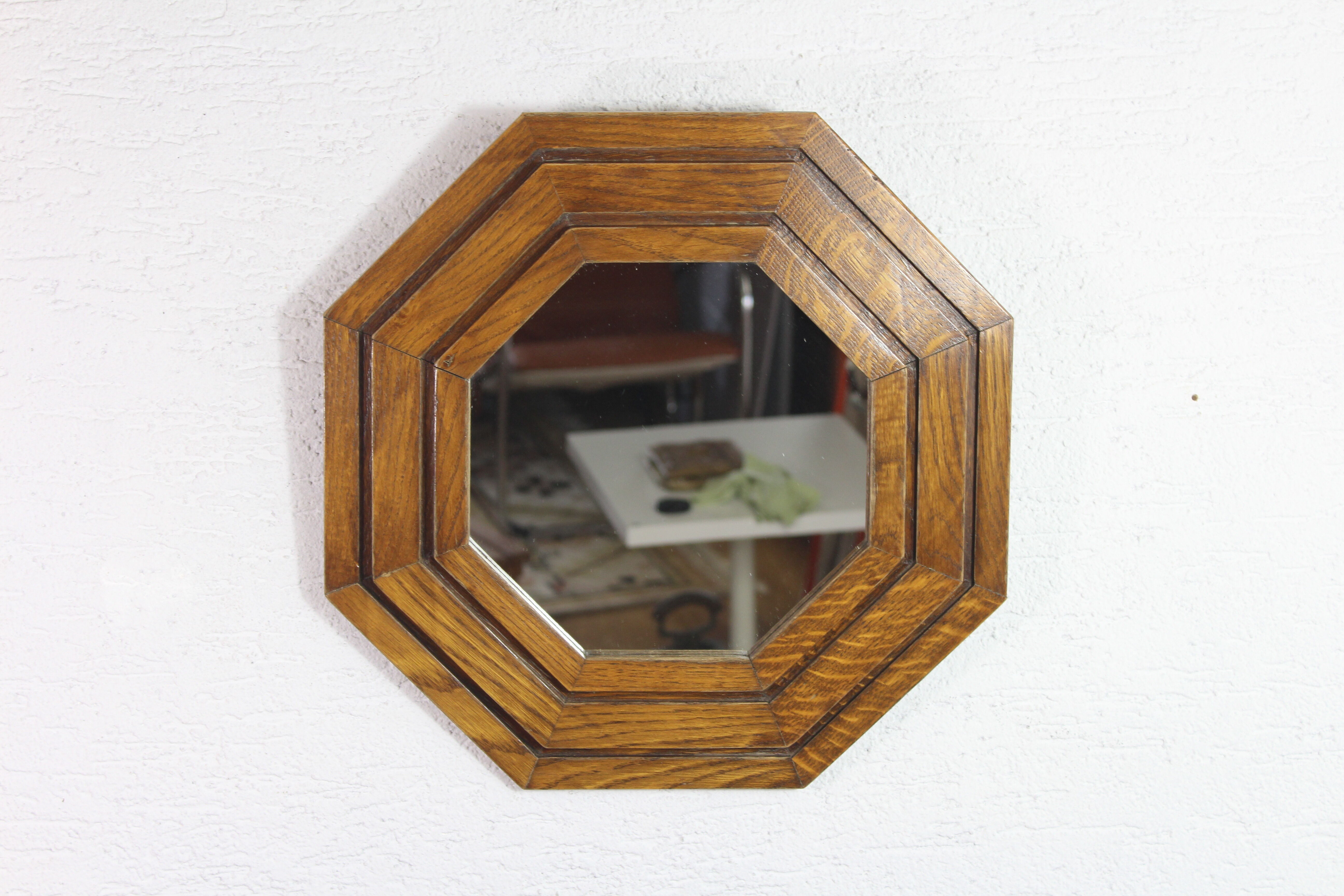 Octagonal oak mirror