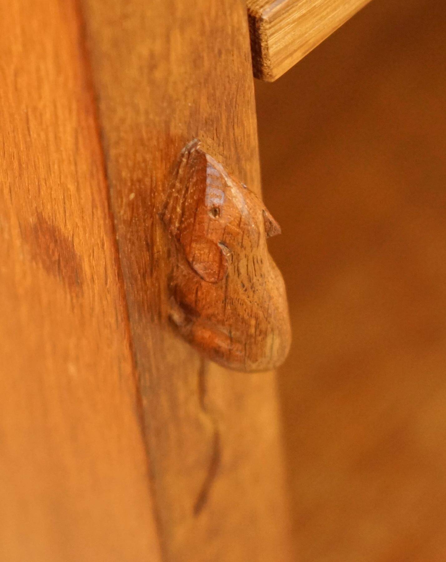 Pair of Robert Mouseman Thompson oak carved bookshelves.