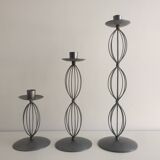 Trio of Candleholders Contemporary Candlesticks Design Metal Old Silver