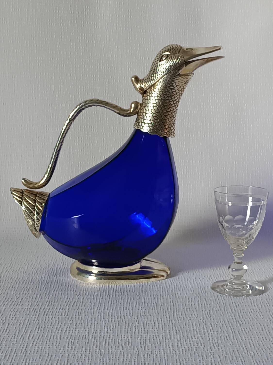 Vintage glass and silver-plated zoomorphic carafe