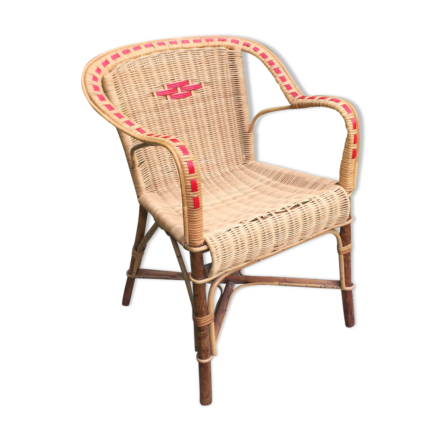 Armchair in rattan and wicker adult vintage 1960