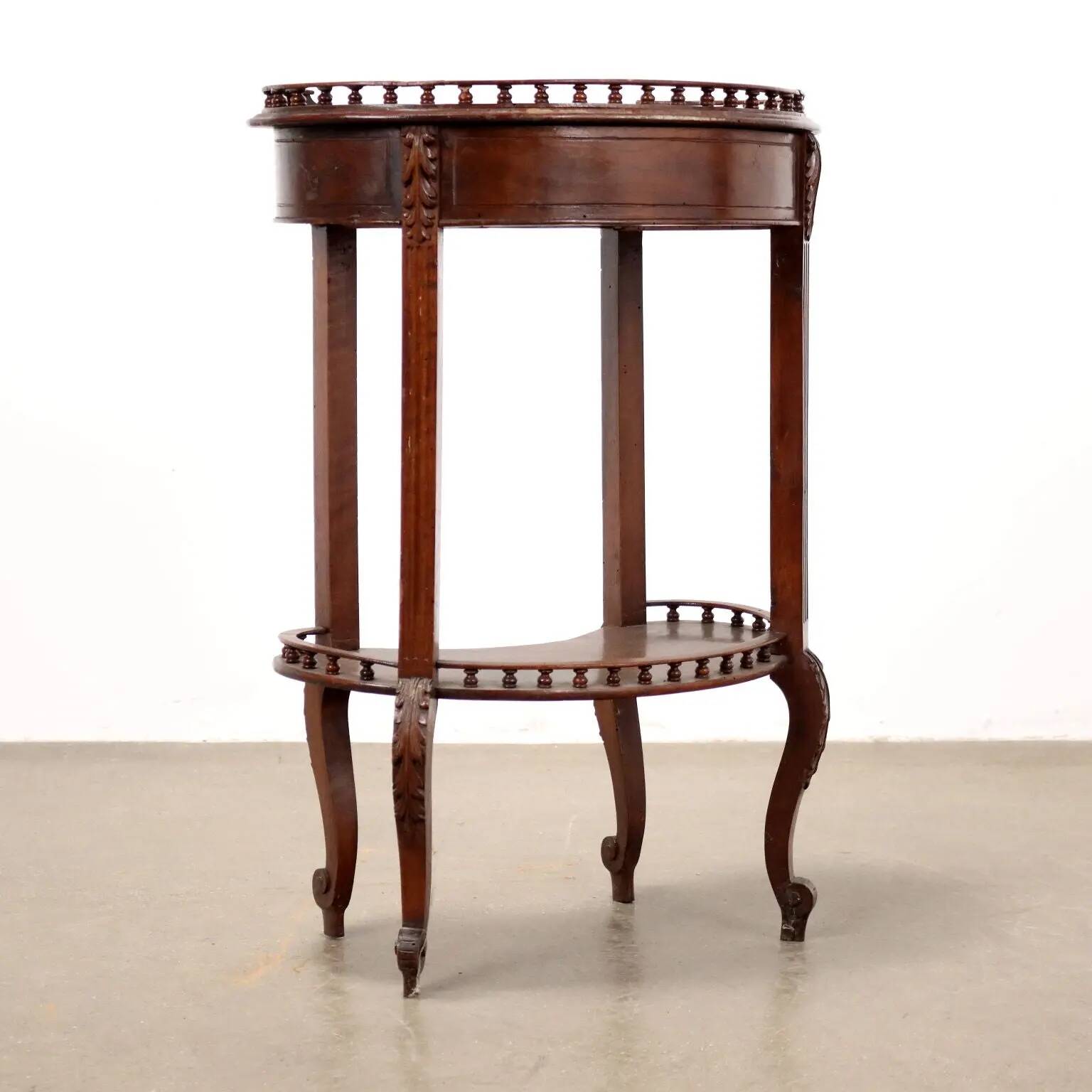 Antique walnut coffee table with decorations, Italy, 19th century.