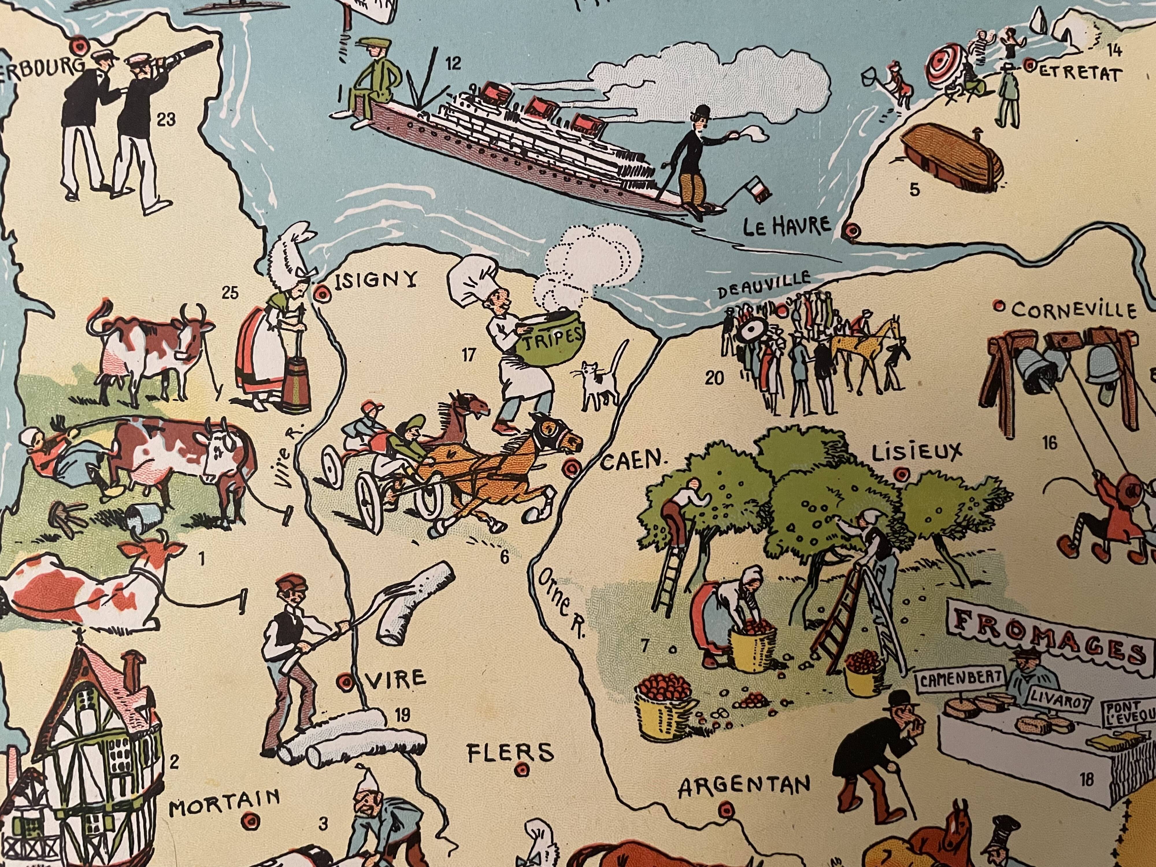 Old illustrated map of Normandy 1935 - JP Pinchon