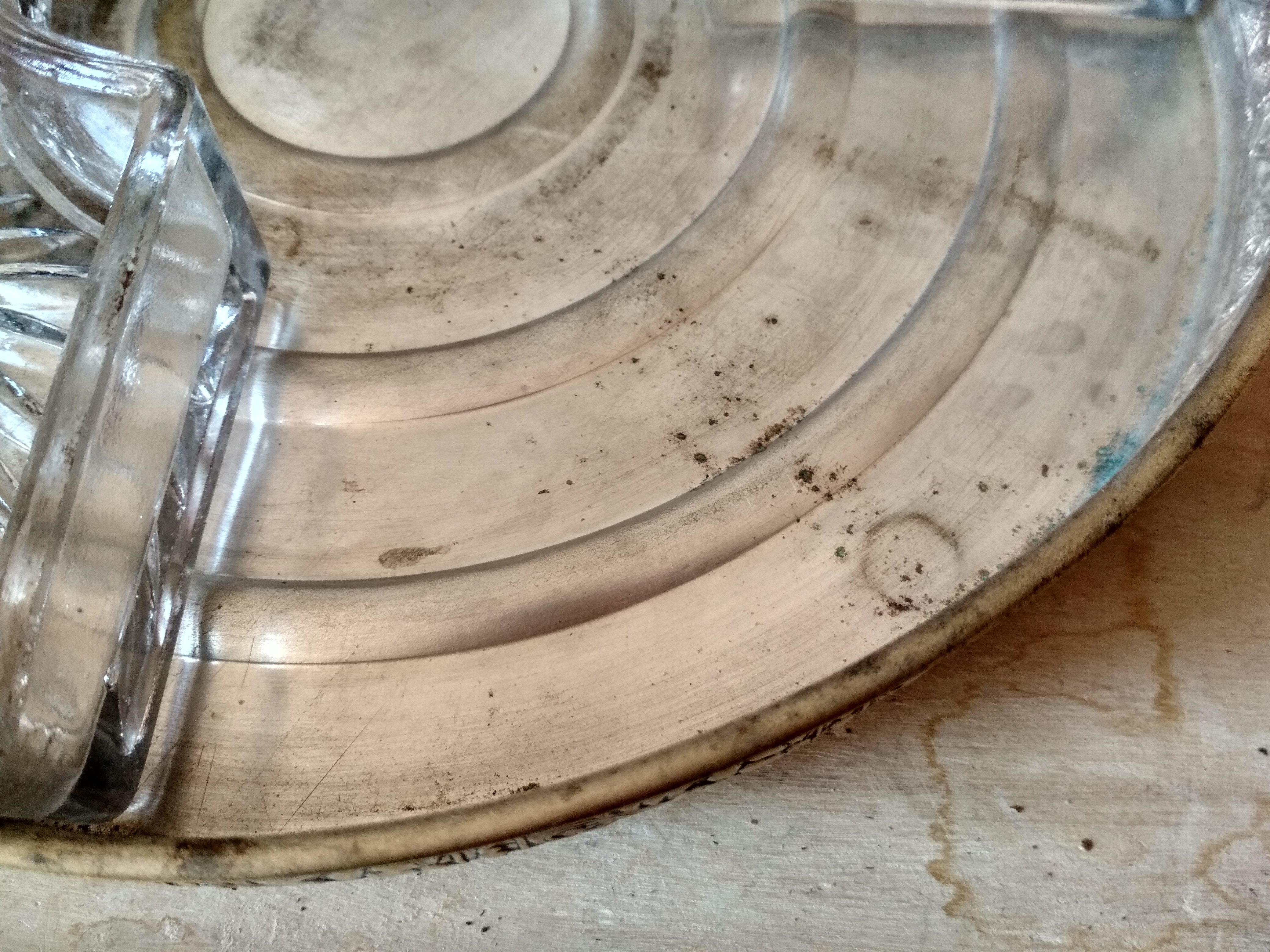 Appetizer tray, servant silver metal and its 5 ramekins 1930s cut glass