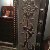 Beveled mirror in wood and resin, imitation wood/metal