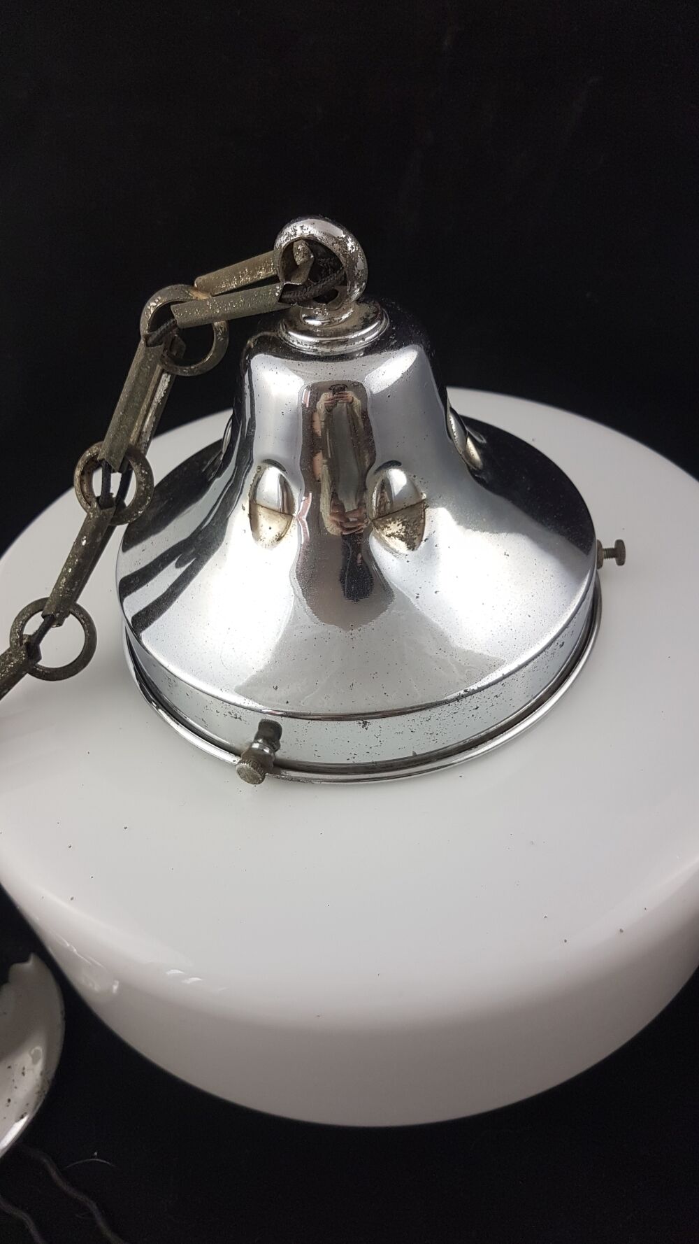 Art deco, metal and opaline hanging lamp