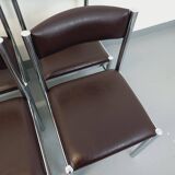 Set of 6 vintage chairs from the 70s in chrome metal and brown faux leather.