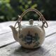 Small vintage ceramic teapot - Floral decoration and rattan handle