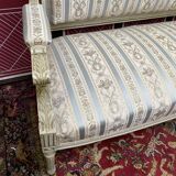 Louis XVI style bench carved with original fabrics and silks