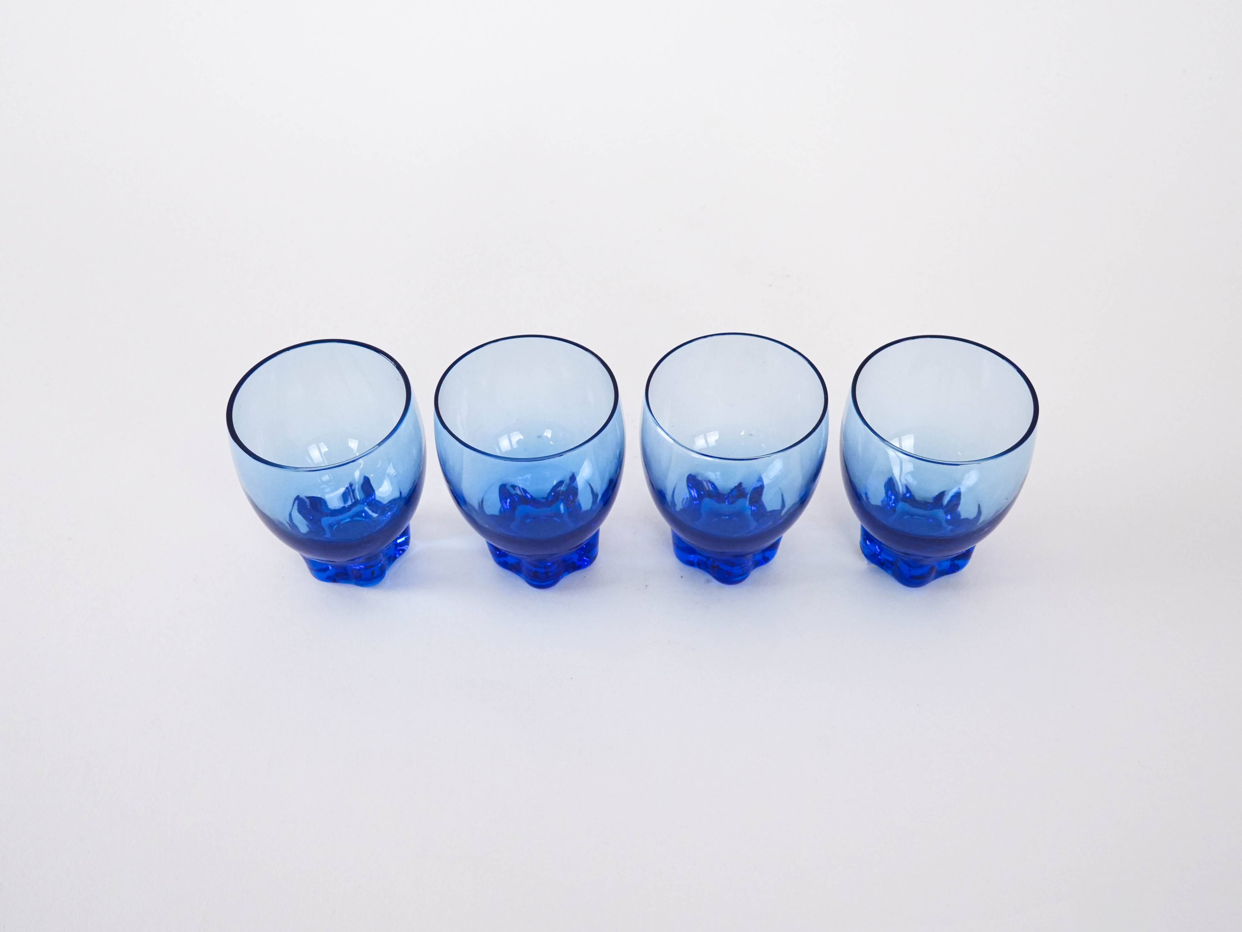 Set of cobalt glasses, Danish design, 1970s, manufactured in Denmark