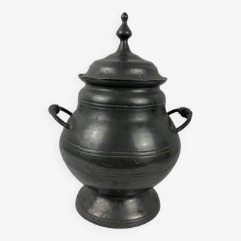 Etain ancien, important pot couvert soupière fin XIXème