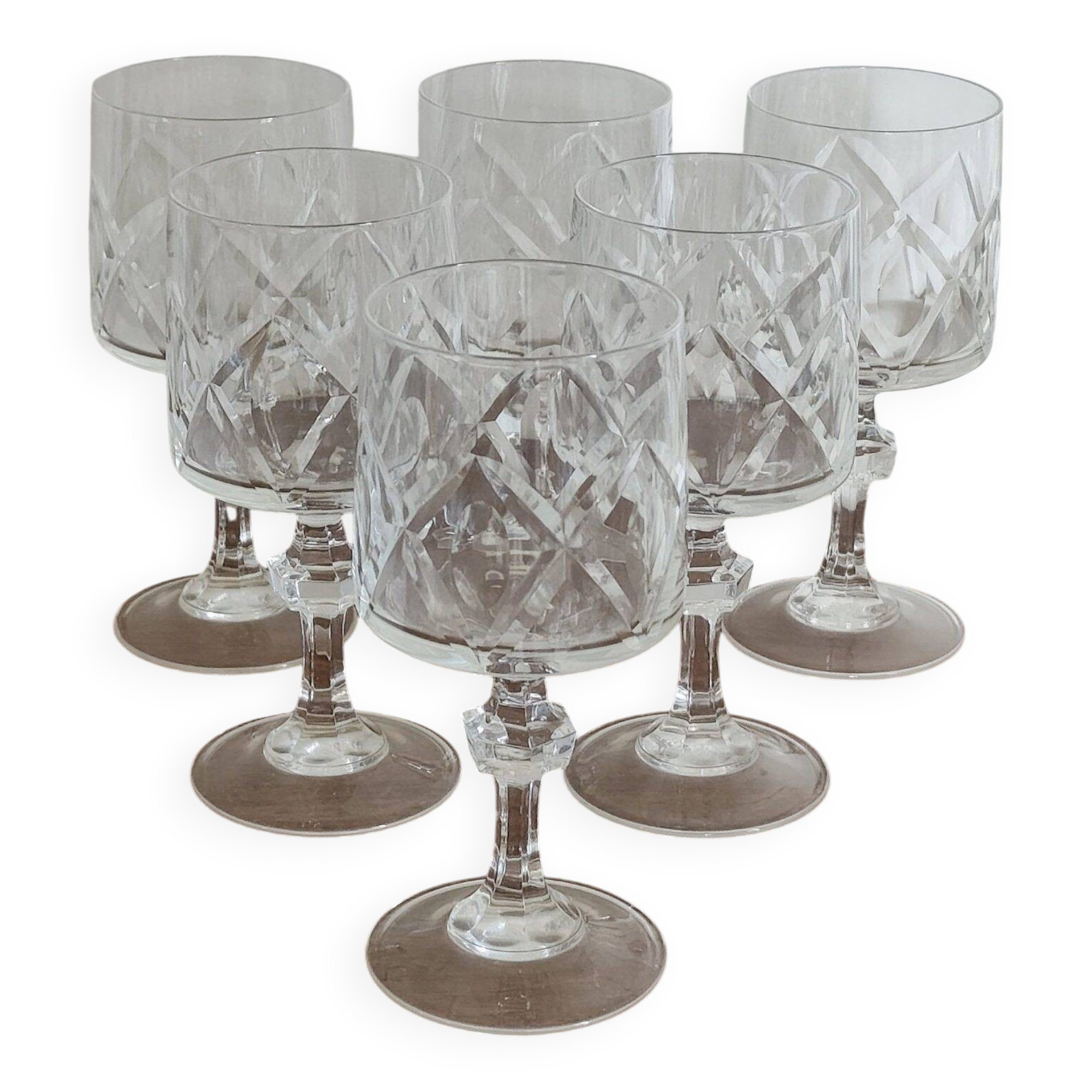 6 stemmed cut crystal water glasses