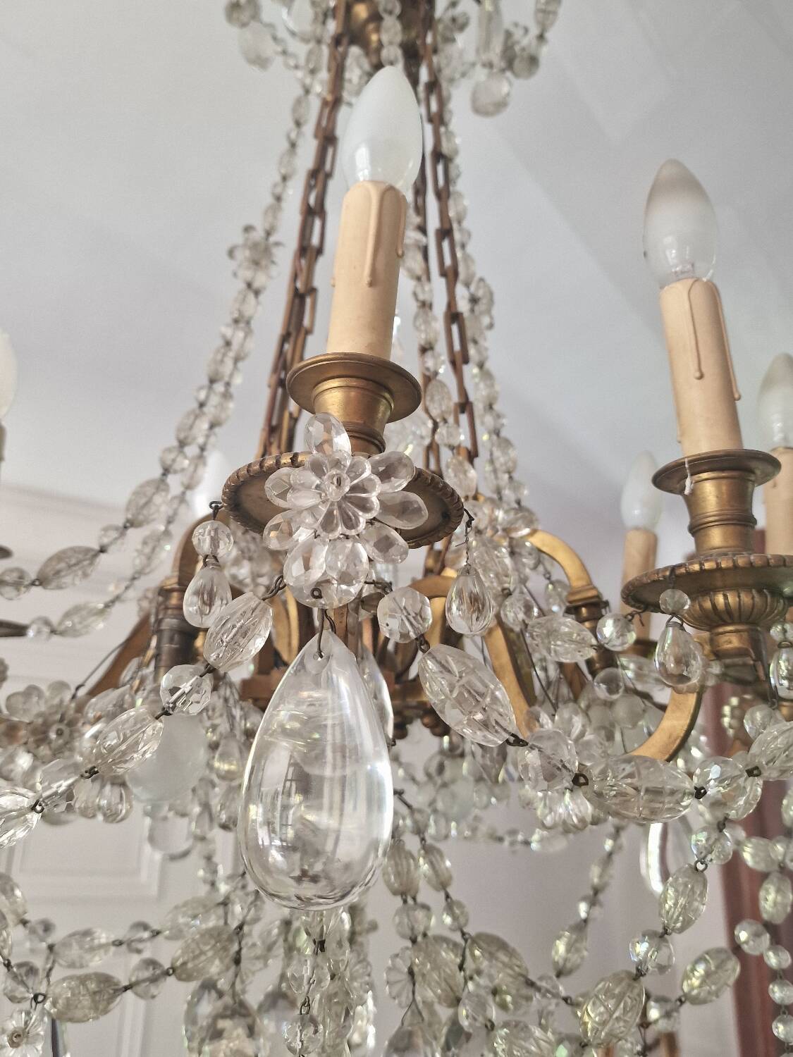 Old large chandelier with baccarat crystal tassels