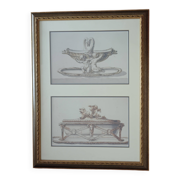 Framed Pencil and Watercolour Drawings, Decorative Art Inspiration, 19th Century