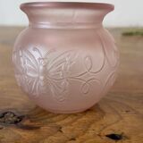 Small pink opaline vase with butterfly motif