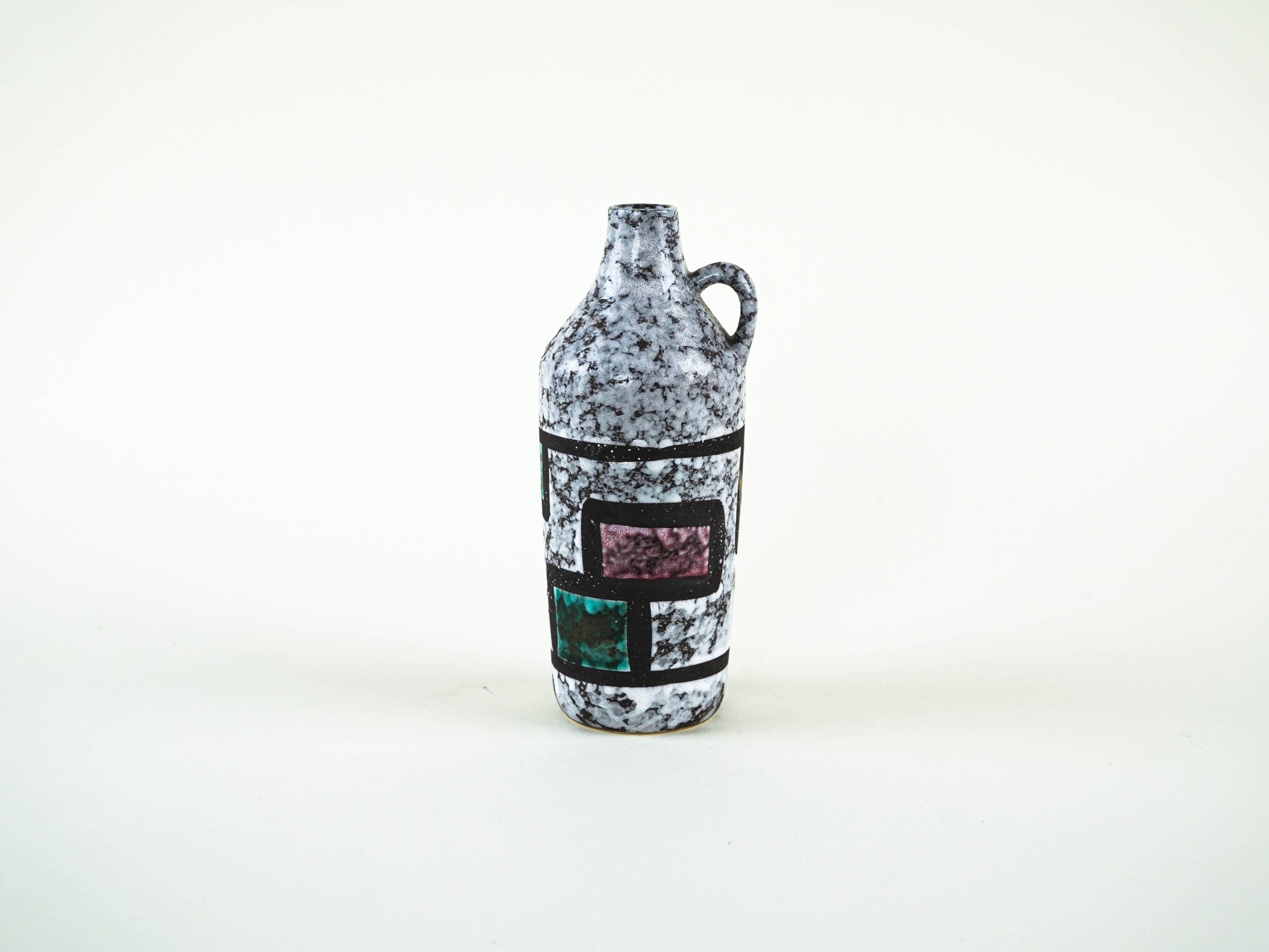 Ceramic vase with a handle, German design, 1960s, manufactured by Strehla
