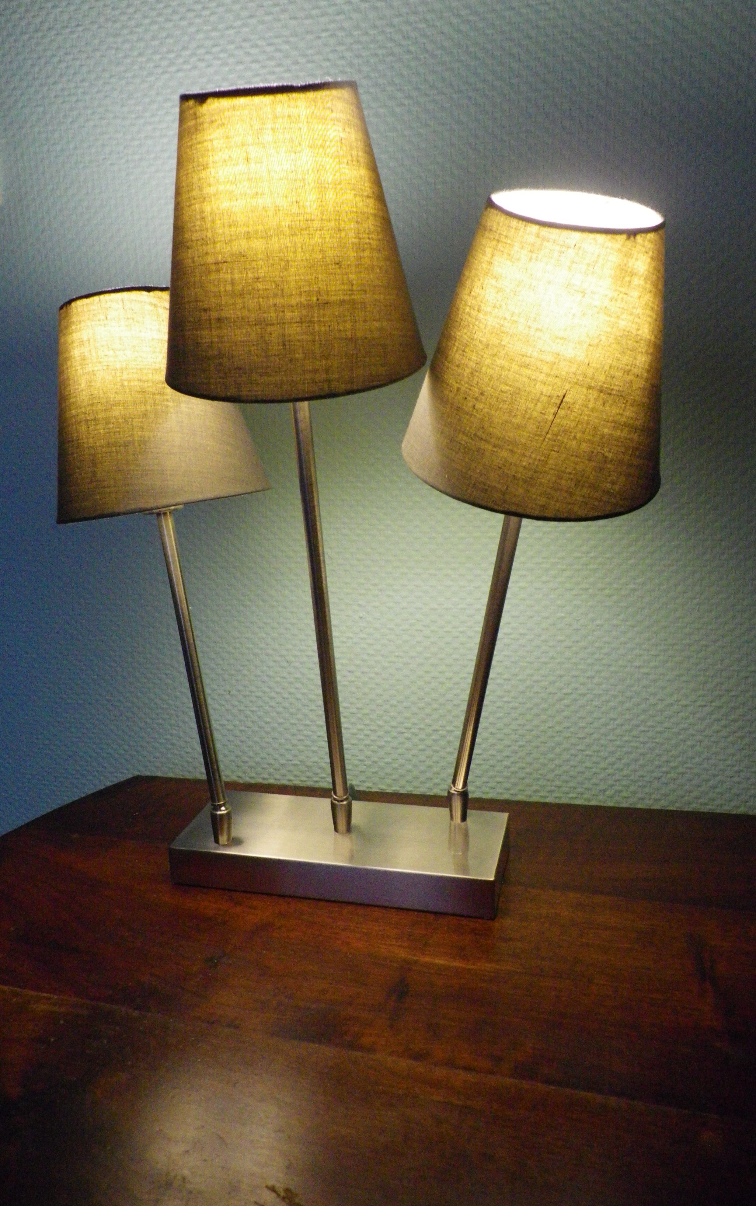 "Trio" table lamp, chromed metal, lampshades with tilting supports
