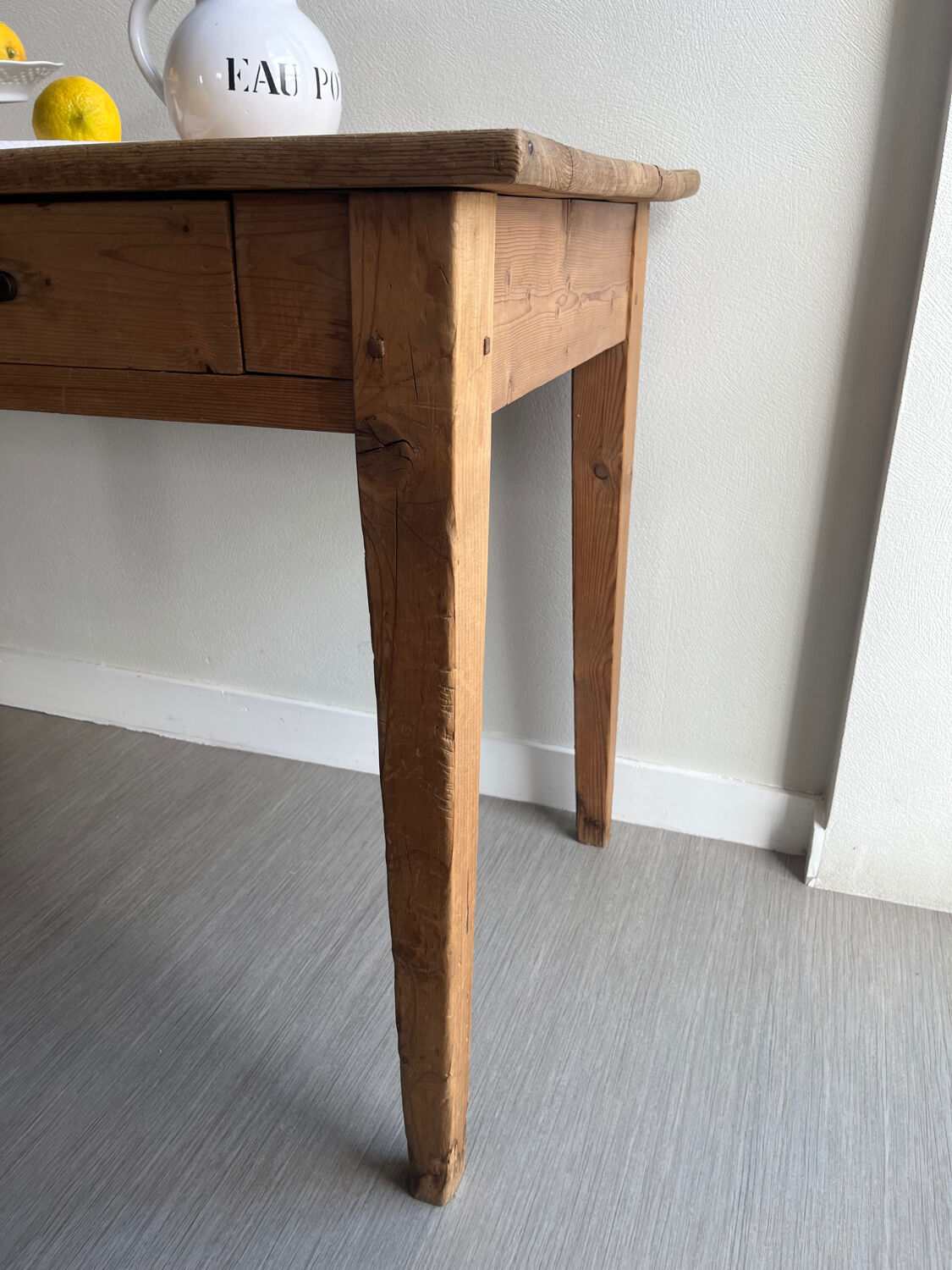 Patinated wooden farmhouse table