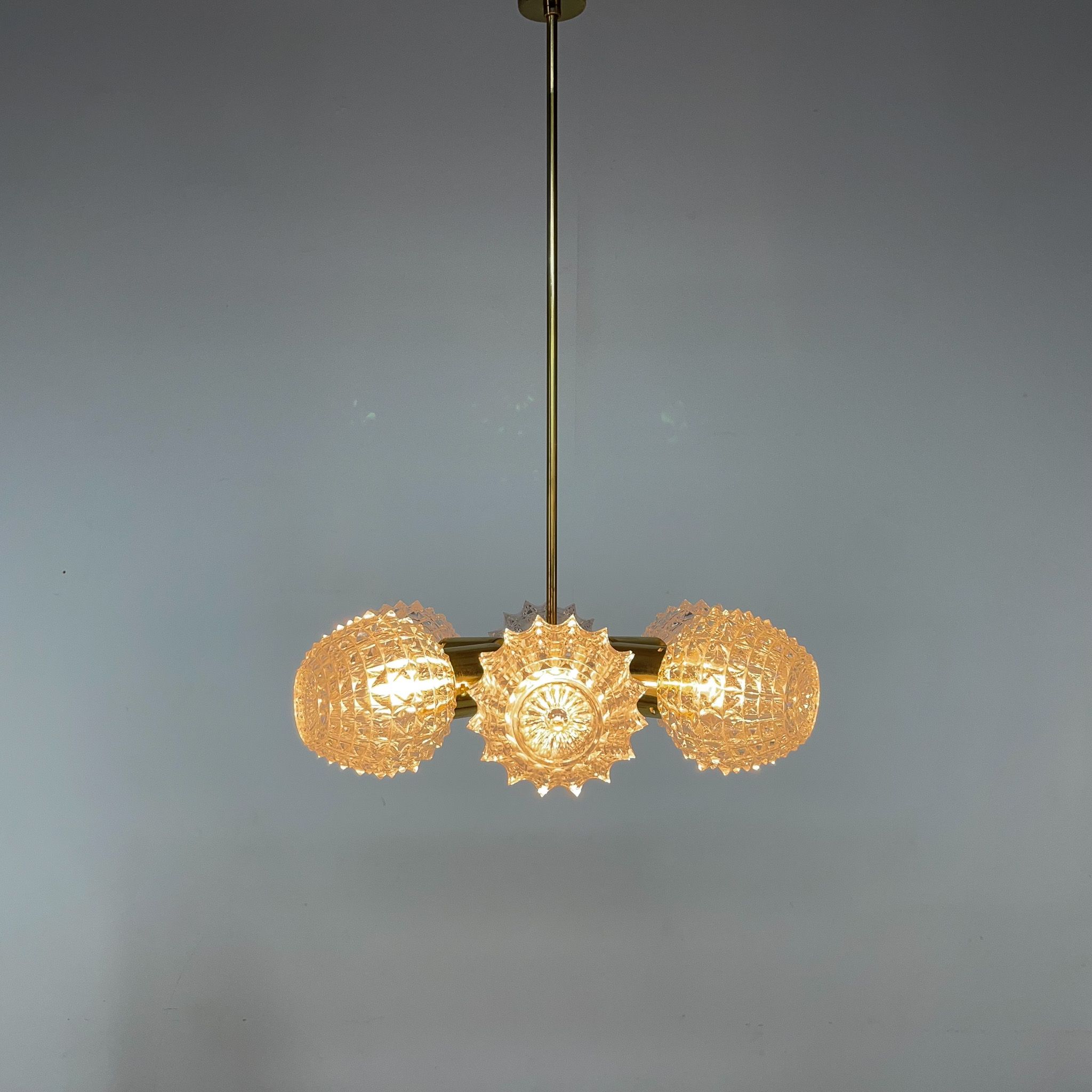 1960's brass & glass chandelier by kamenicky senov, 2 pieces available