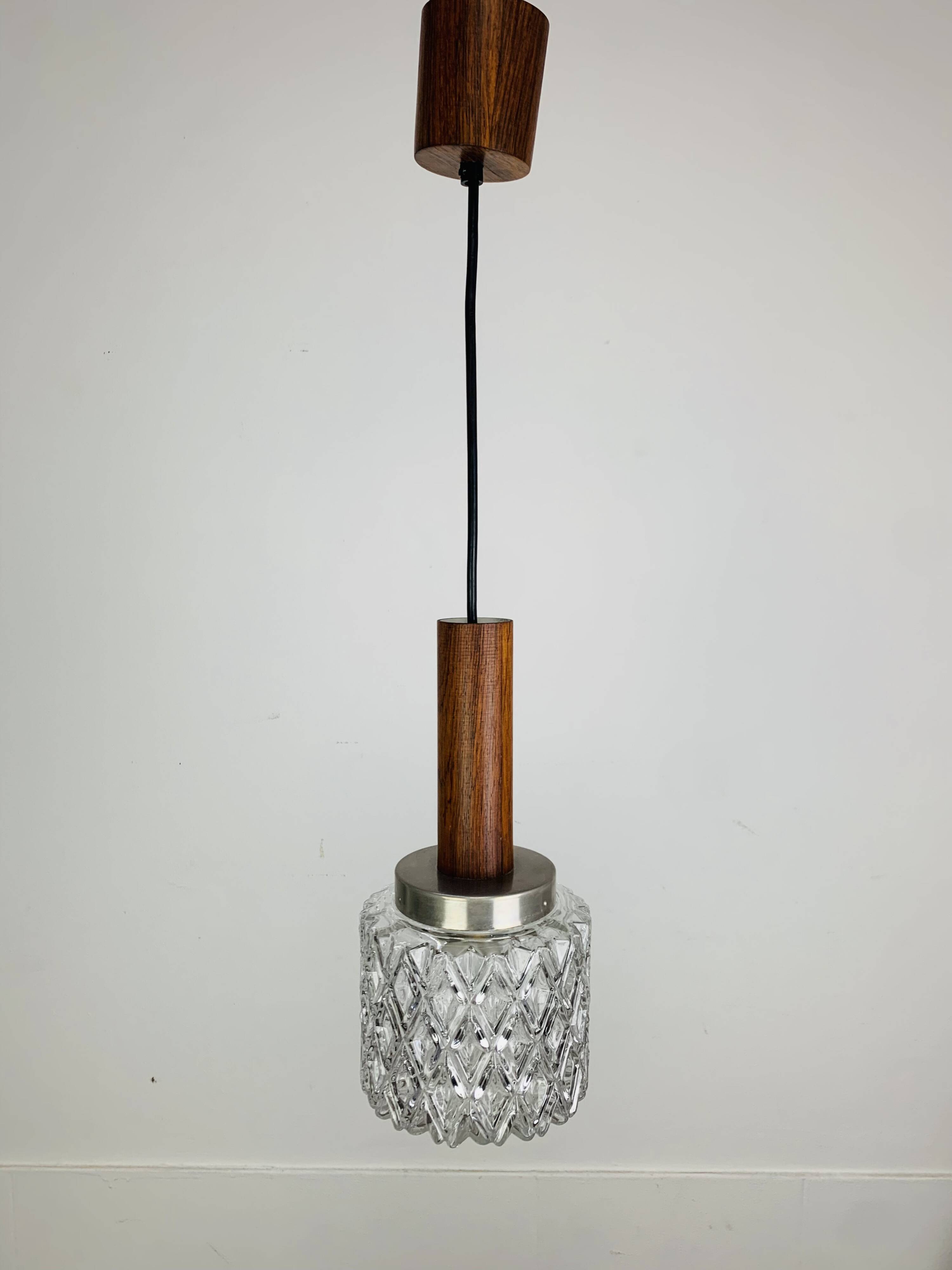 Scandinavian suspension made of moulded glass and teak, 1960s.