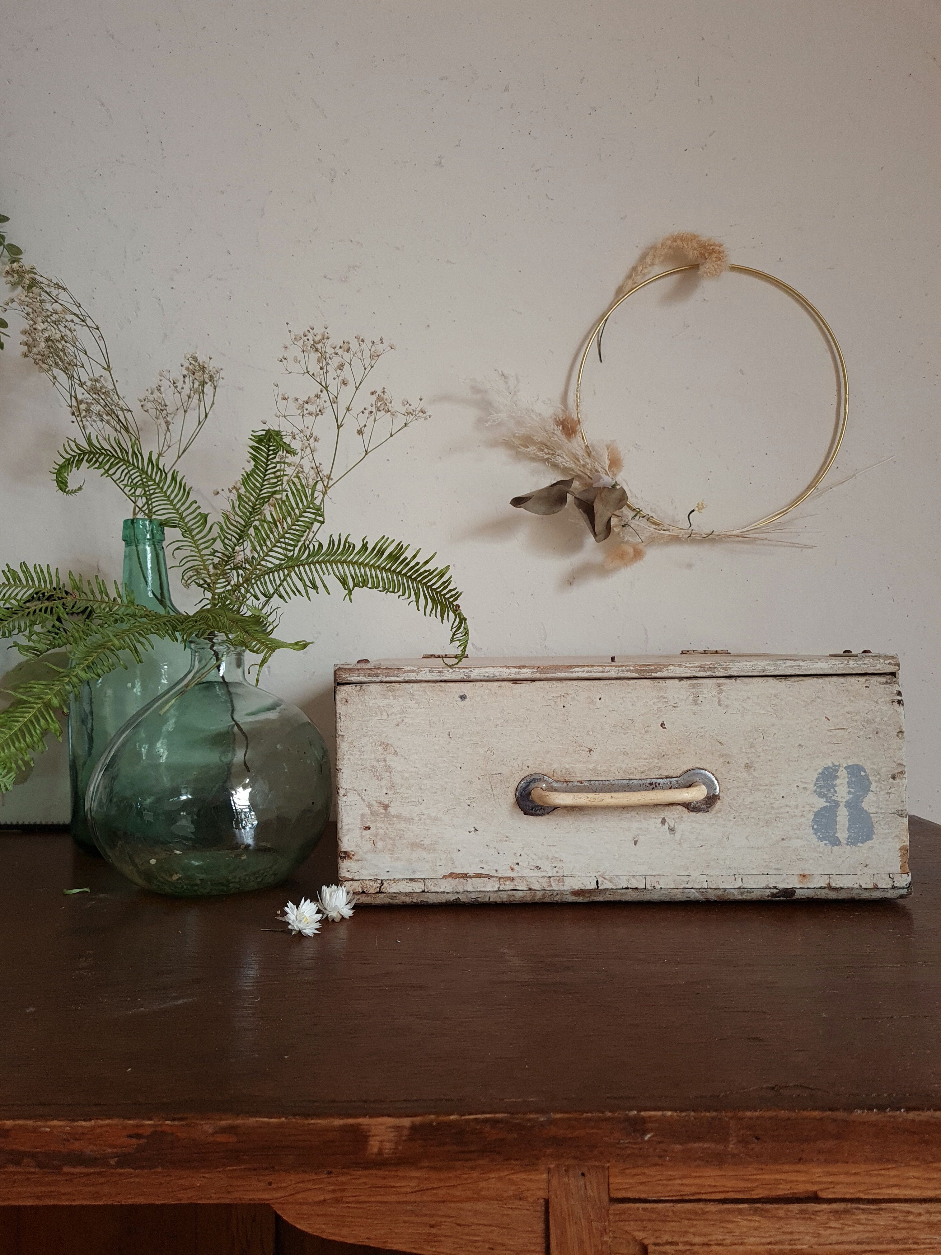 Old wooden box patinated white
