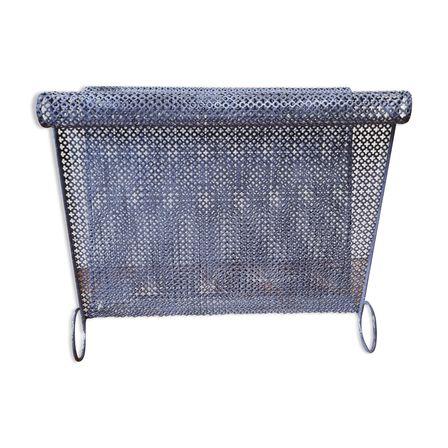 Vintage magazine holder in perforated metal, 39 cm