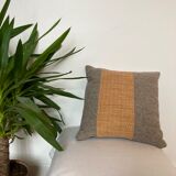 Bi-sided cushion gray wool yoke orange fabric