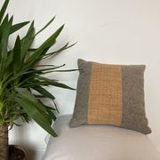 Bi-sided cushion gray wool yoke orange fabric