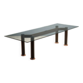 Large vintage table with a glass, wood, and marble top, Italy, 1980s.