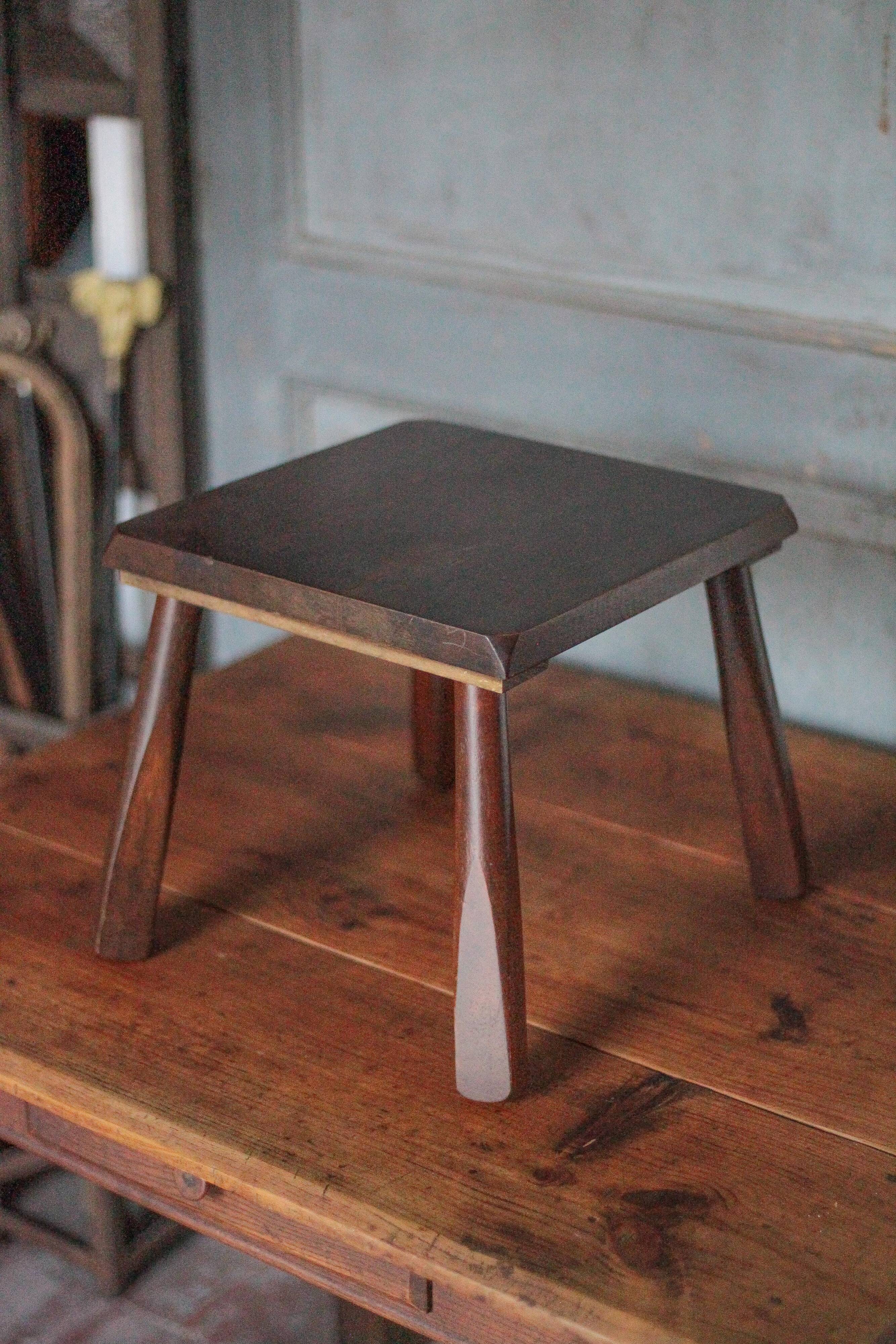 Brutalist wooden stool, vintage side stool, plant stand.