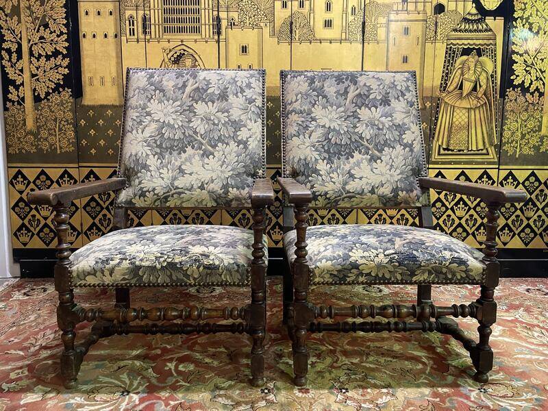 Pair of Louis XIII style armchairs